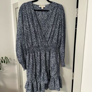 Michael Kors Navy and White Long Sleeve Dress